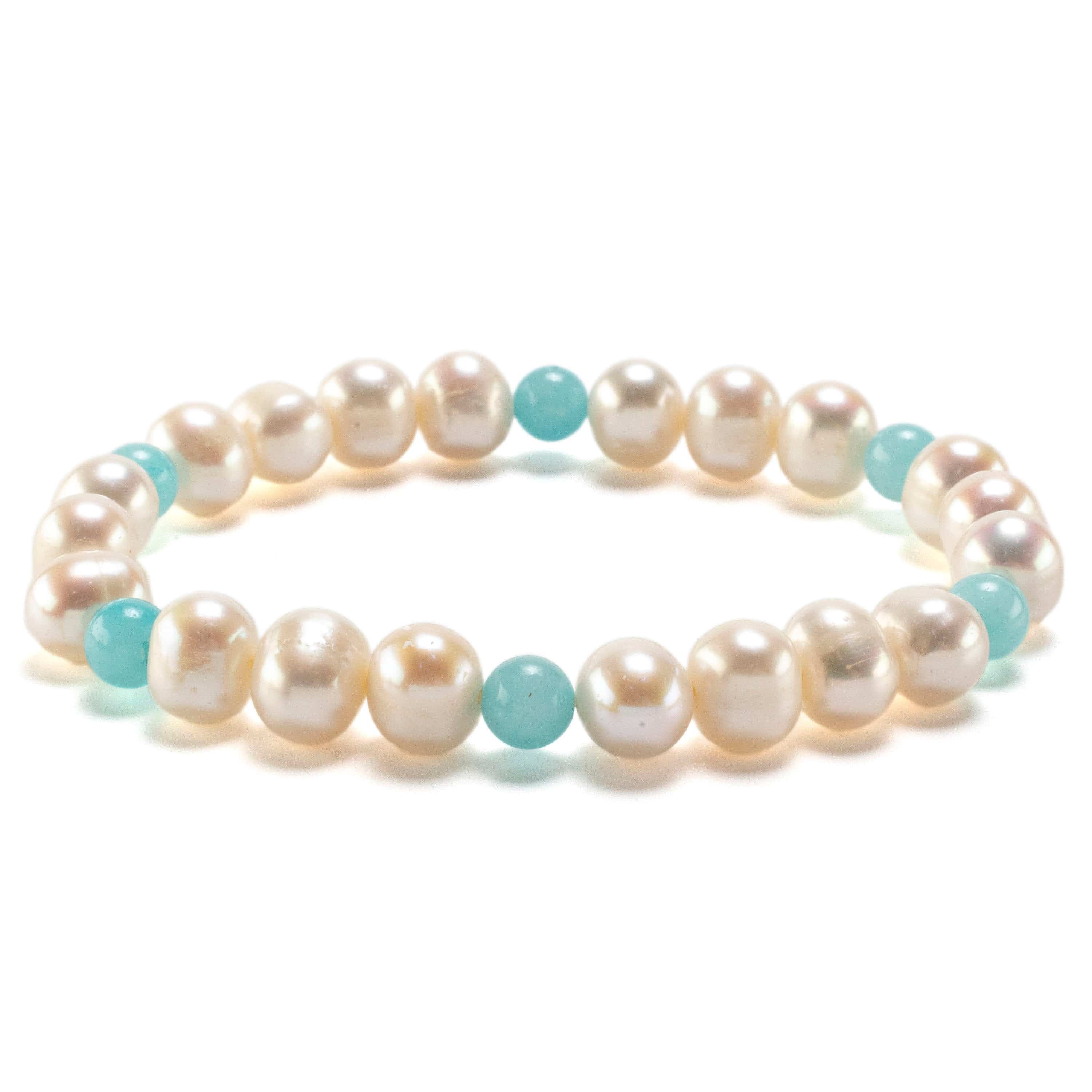 Kalifano Gemstone Bracelets Freshwater Pearl Gemstone Bead Elastic Bracelet BLUE-BGP-042