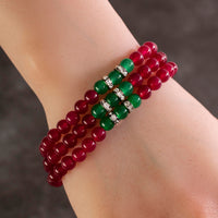 Fuchsia Agate 6mm Beads with Aventurine and Crystal Accent Beads Triple Wrap Elastic Gemstone Bracelet Main Image
