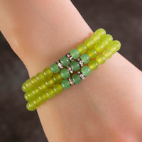 Green Agate 6mm Beads with Aventurine and Crystal Accent Beads Triple Wrap Elastic Gemstone Bracelet Main Image