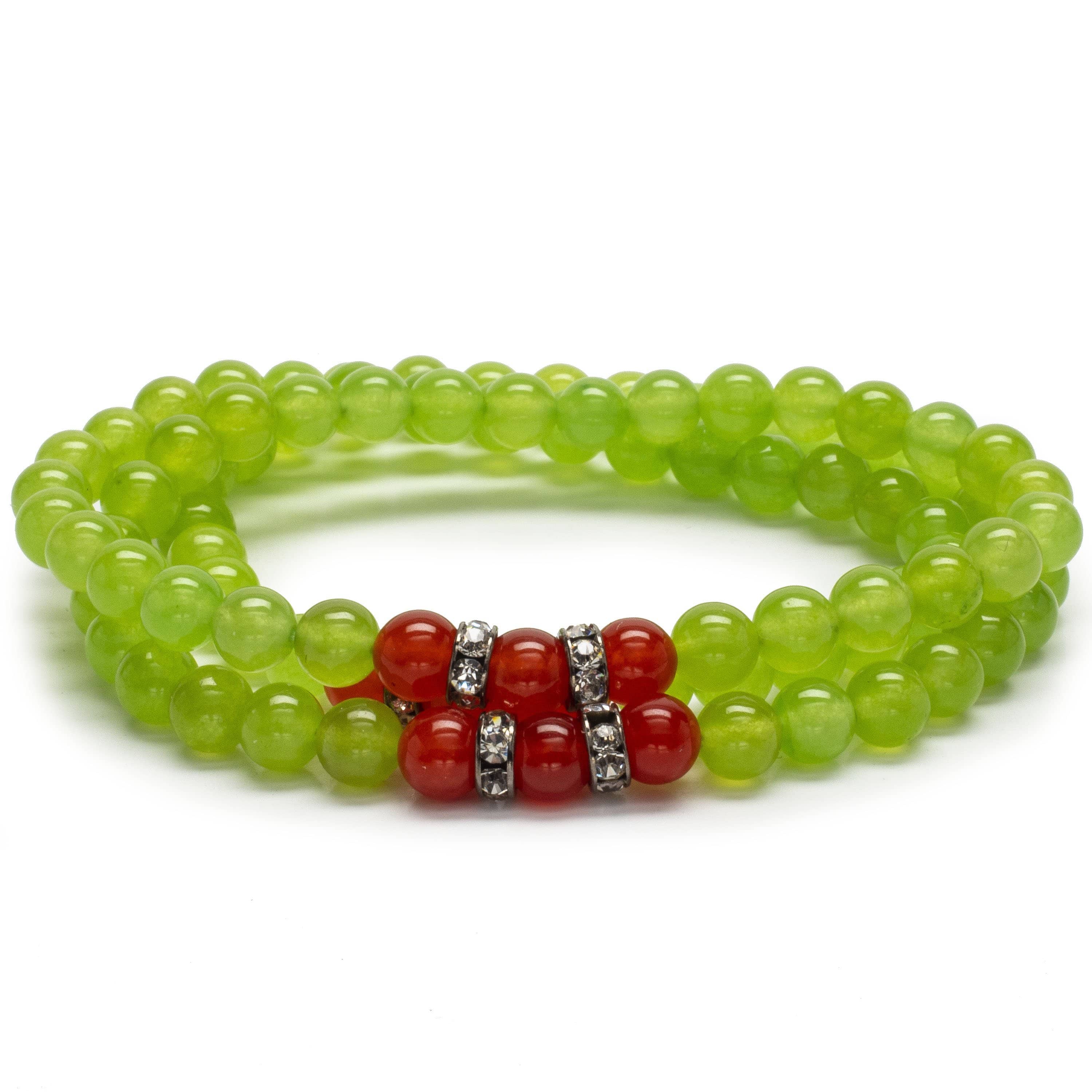 KALIFANO | Green Agate Beads with Carnelian Gemstone Bracelet