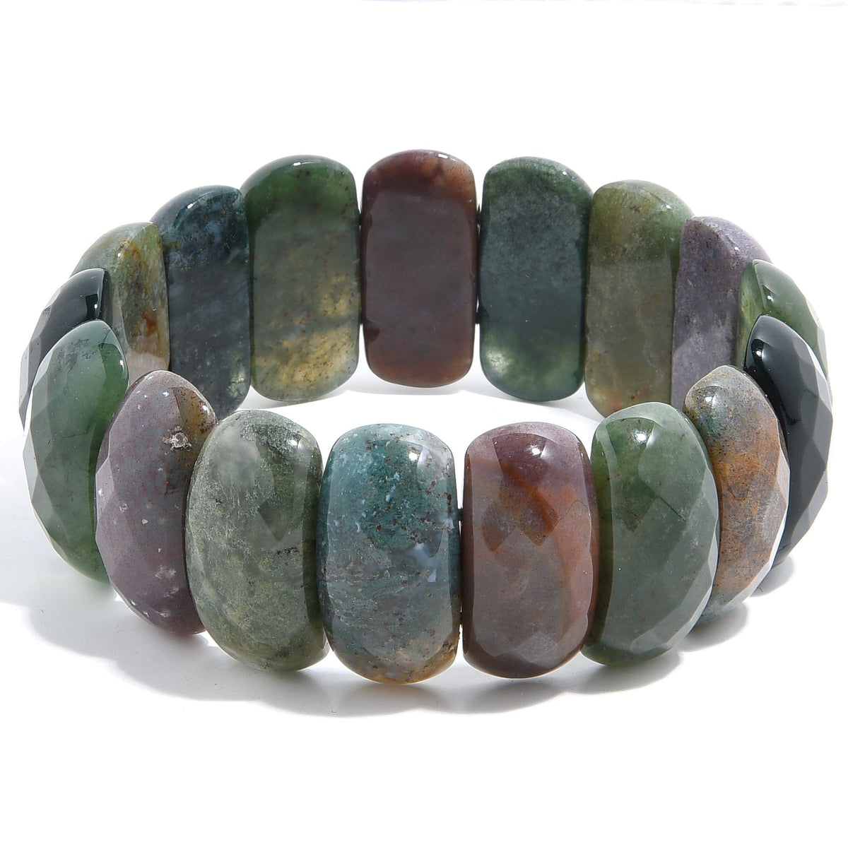 Kalifano Gemstone Bracelets Green Agate Faceted Natural Gemstone Elastic Bracelet PLAT-BGP-020