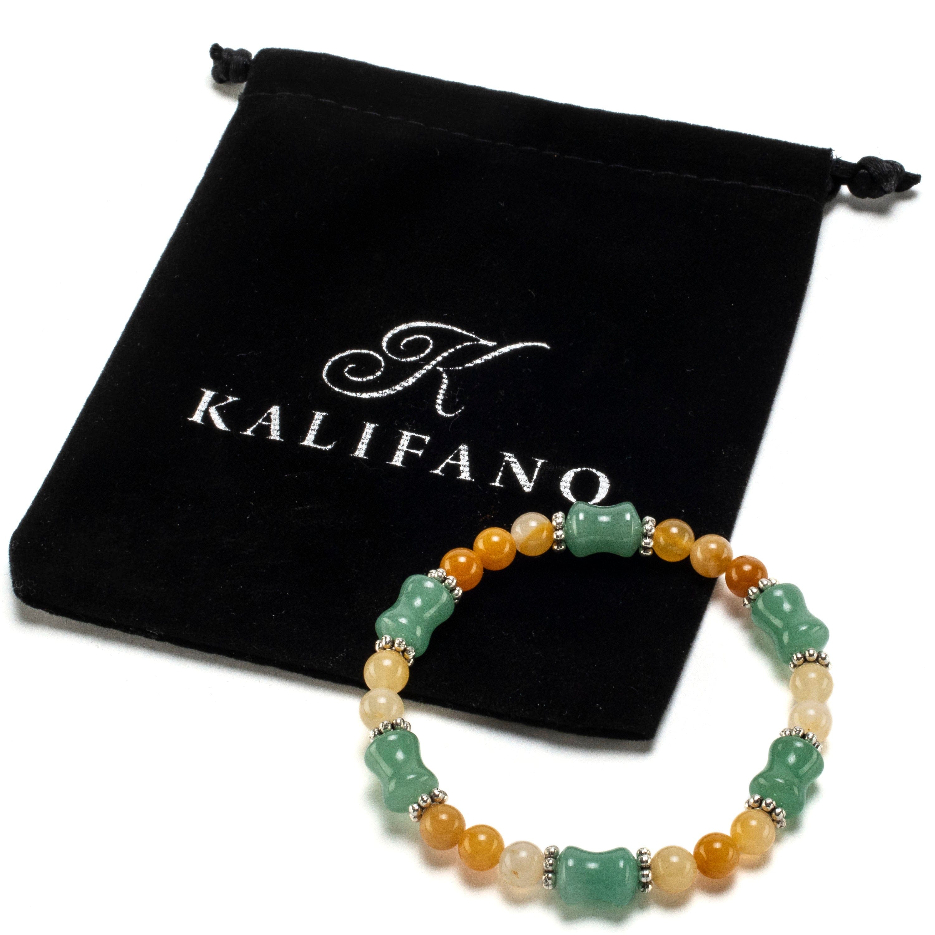 Kalifano Gemstone Bracelets Hourglass Aventurine Bead and Round Butter Jade with Crystal Accent Beads Gemstone Elastic Bracelet BLUE-BGP-018