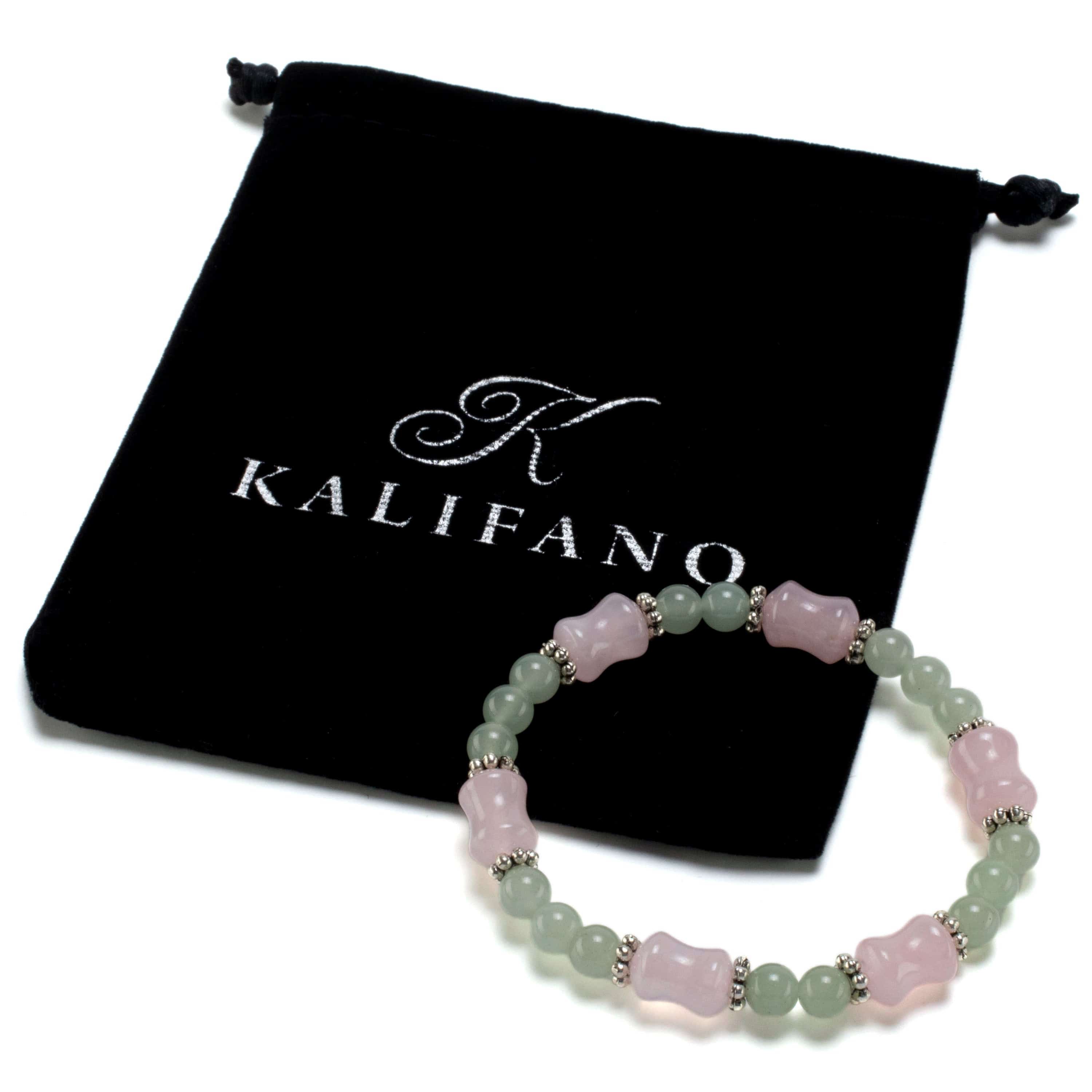 Kalifano Gemstone Bracelets Hourglass Rose Quartz and Round Aventurine with Accent Beads Gemstone Elastic Bracelet BLUE-BGP-033