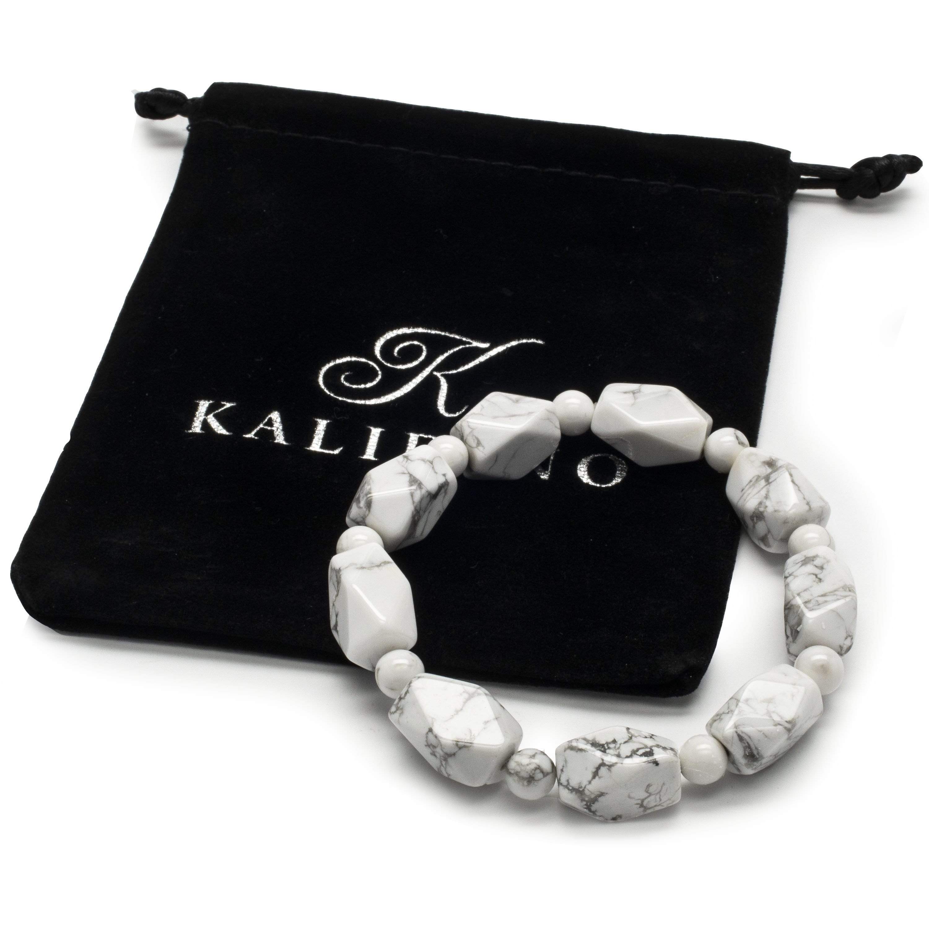 Kalifano Gemstone Bracelets Howlite Prism and Bead Gemstone Elastic Bracelet RED-BGP-032