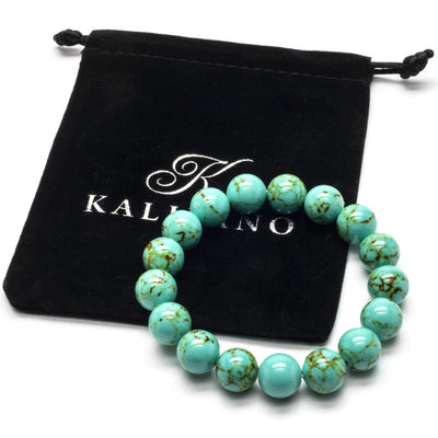 Kalifano Gemstone Bracelets Howlite Turquoise 12mm Gemstone Bead Elastic Bracelet RED-BGP-057