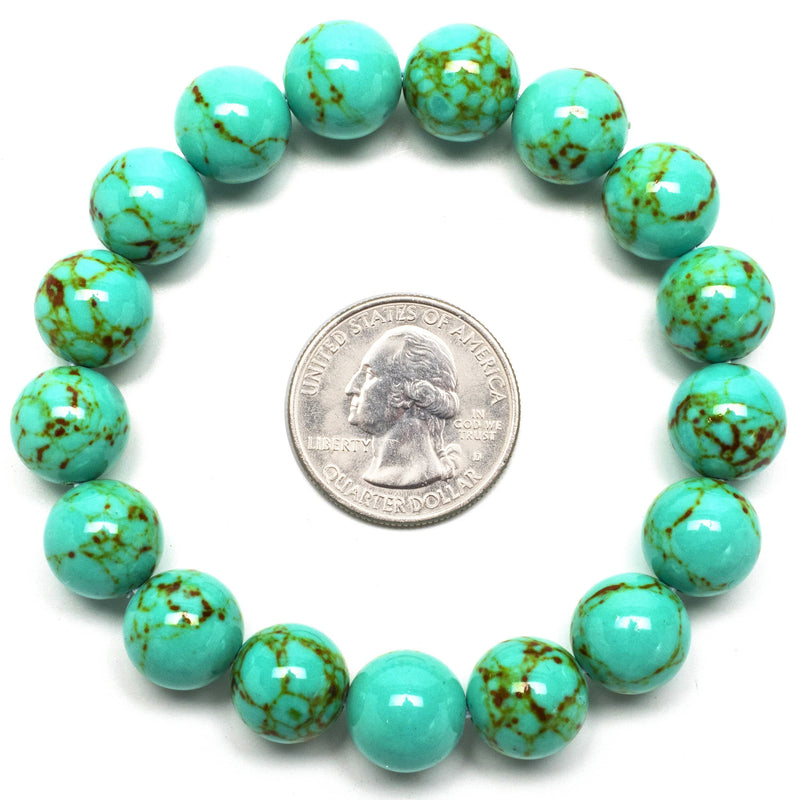 Kalifano Gemstone Bracelets Howlite Turquoise 12mm Gemstone Bead Elastic Bracelet RED-BGP-057