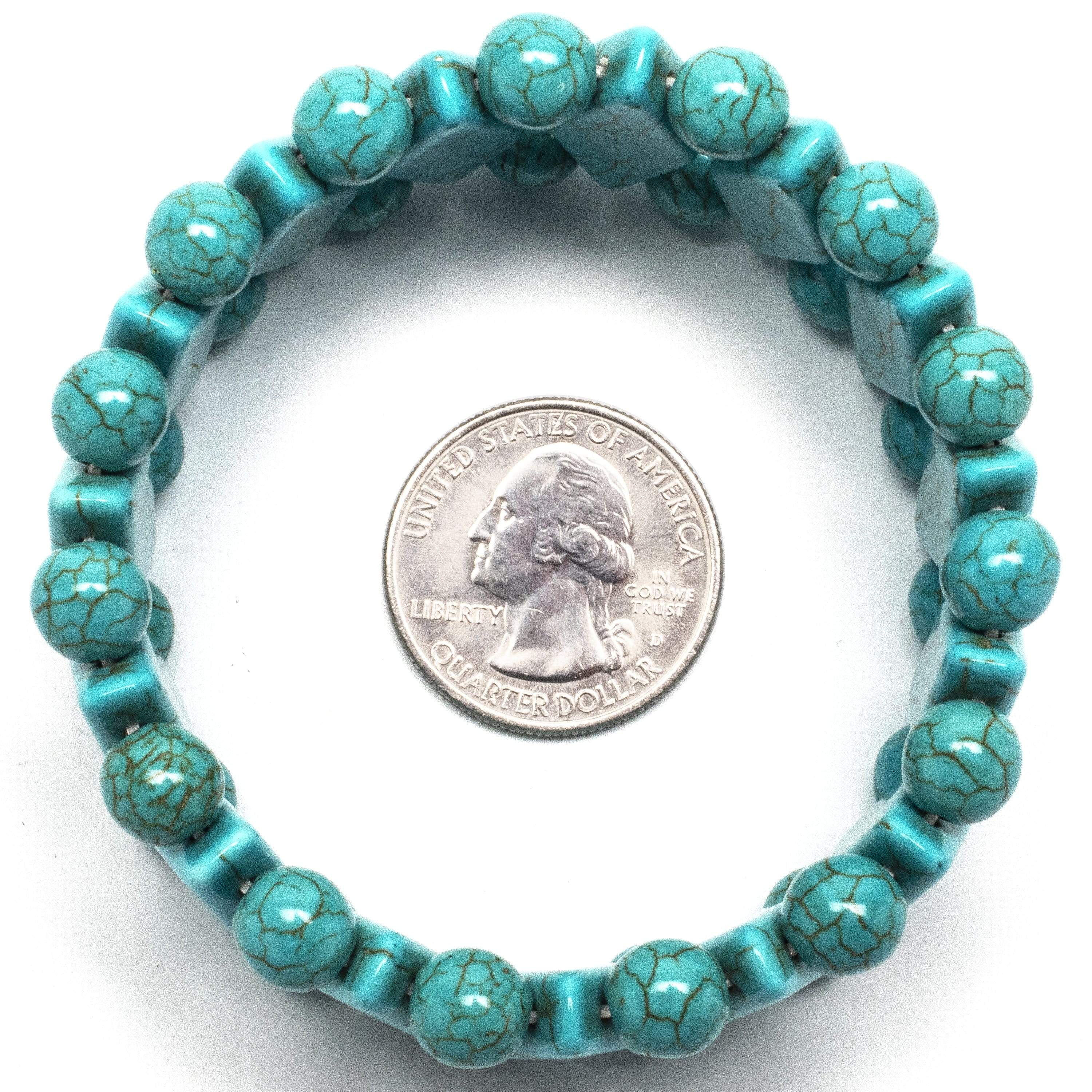 Kalifano Gemstone Bracelets Howlite Turquoise Diamond and Round Bead Shape Gemstone Elastic Bracelet WHITE-BGP-004