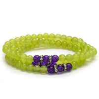 Lime Green Agate 6mm Beads with Amethyst and Crystal Accents Triple Wrap Elastic Gemstone Bracelet Main Image