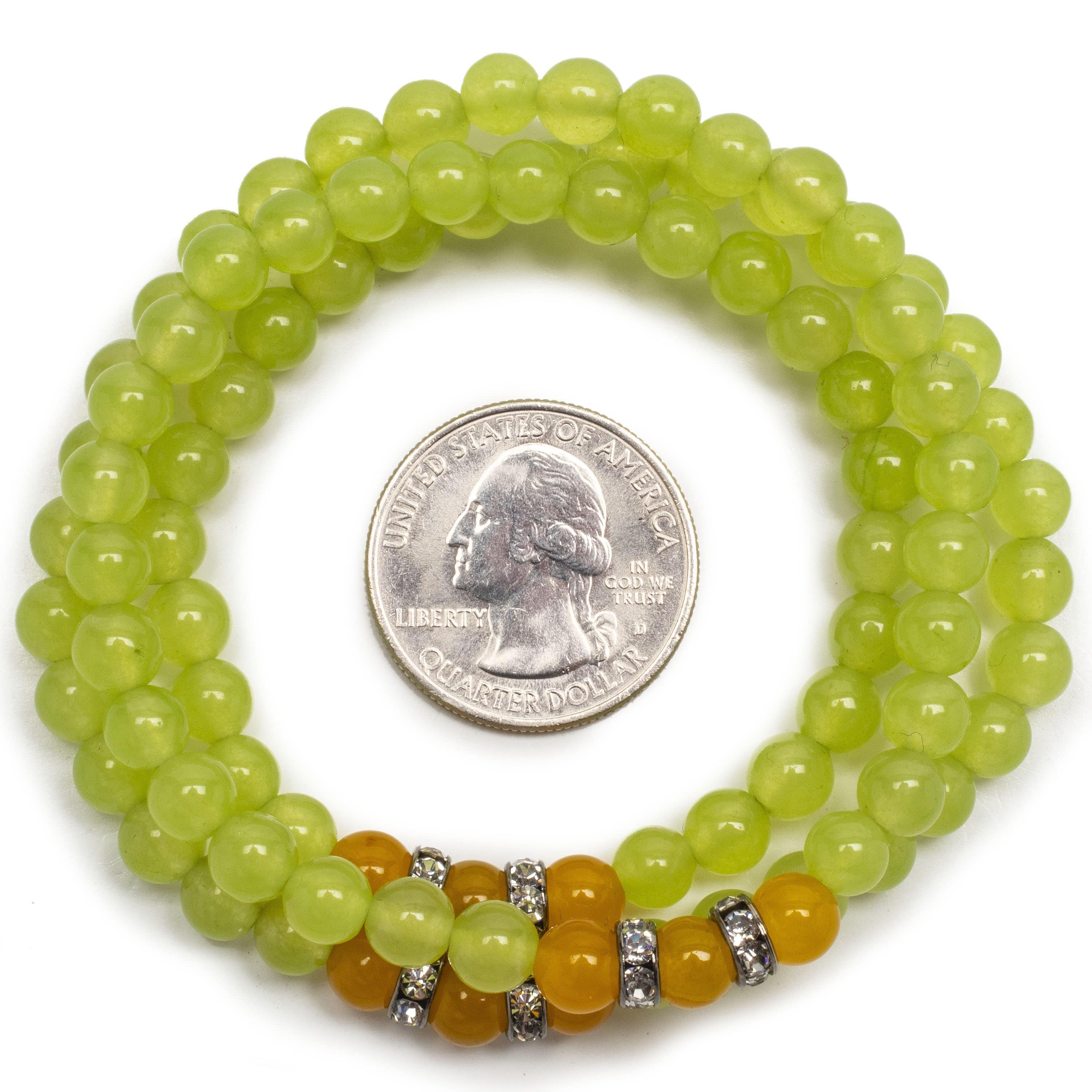 KALIFANO | Green Agate Beads with Yellow Agate Gemstone Bracelet