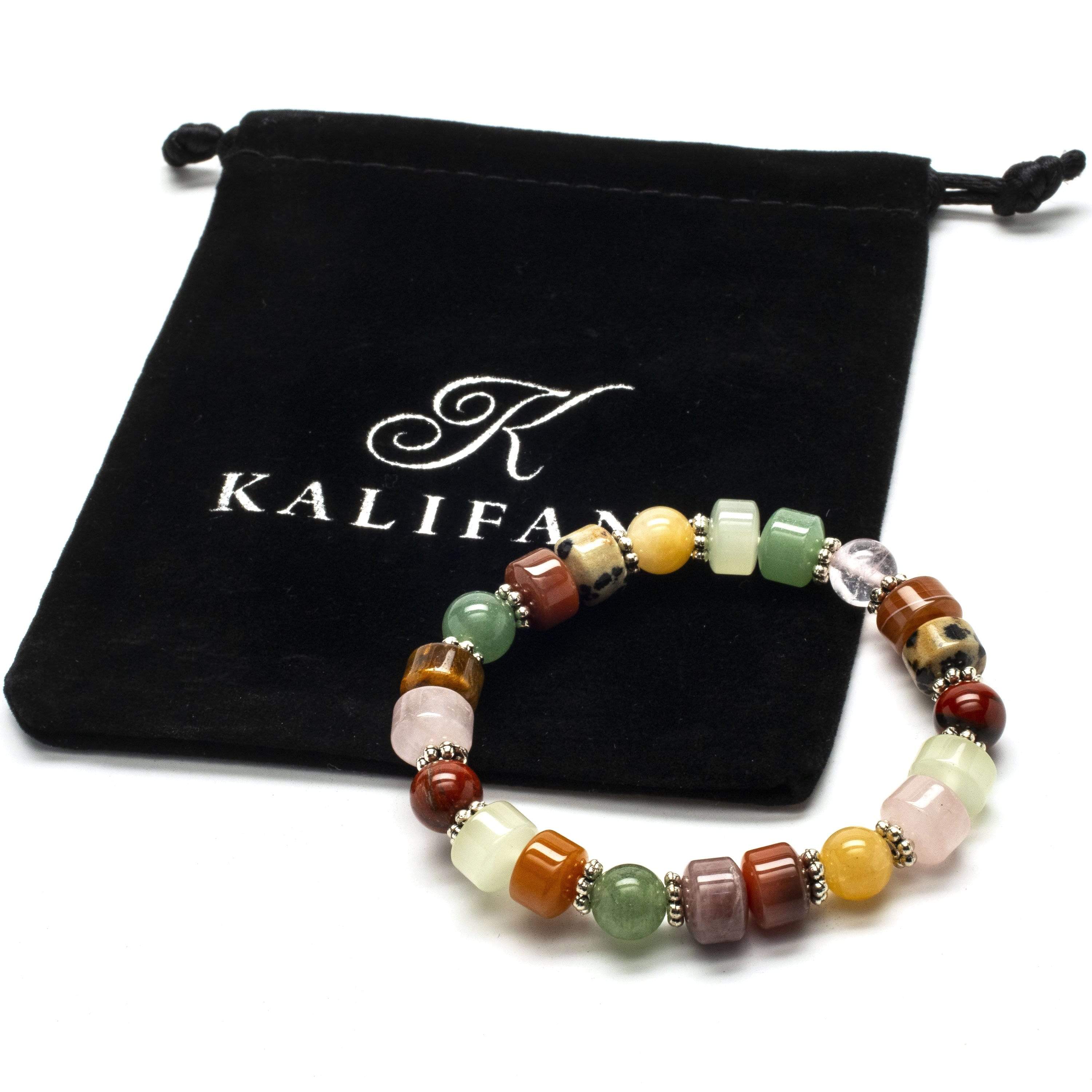 Kalifano Gemstone Bracelets Multi-Gemstone Bead Braceletwith Crystal Accent Beads WHITE-BGP-002