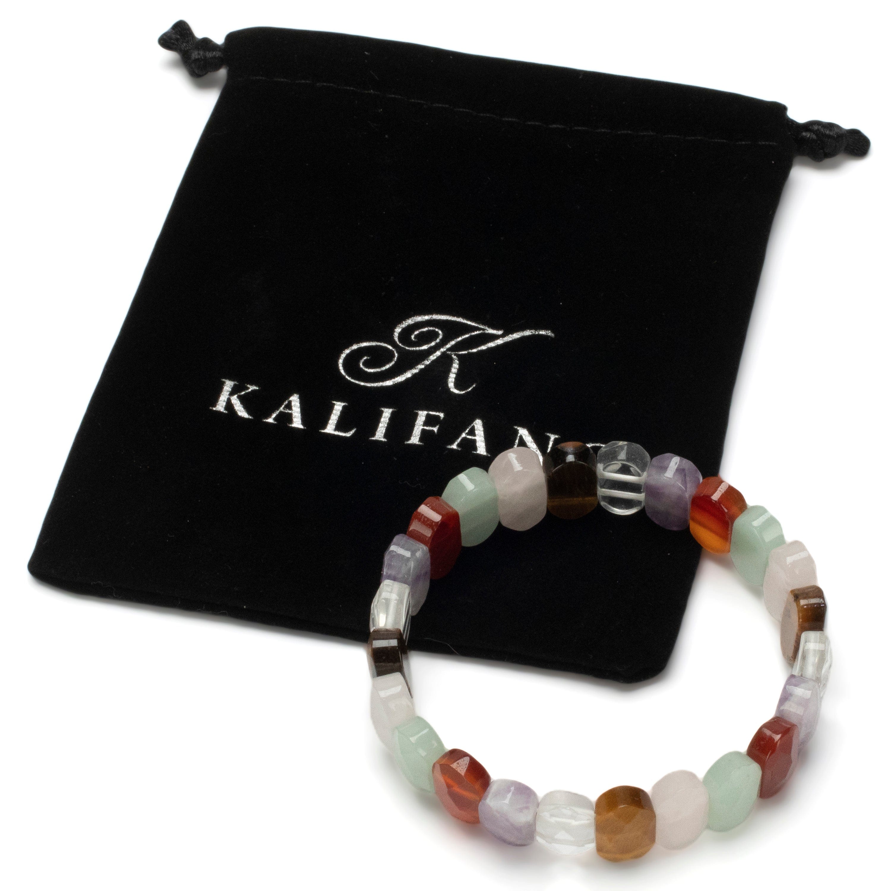 Kalifano Gemstone Bracelets Multi-Gemstone Elastic Bracelet RED-BGP-058