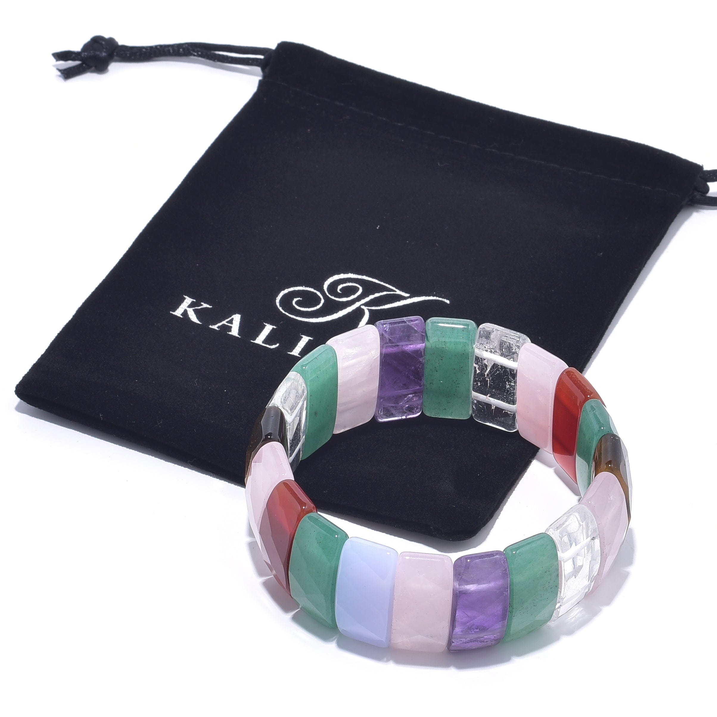 Kalifano Gemstone Bracelets Multi Gemstone Rectangular & Faceted Natural Gemstone Elastic Bracelet PLAT-BGP-021