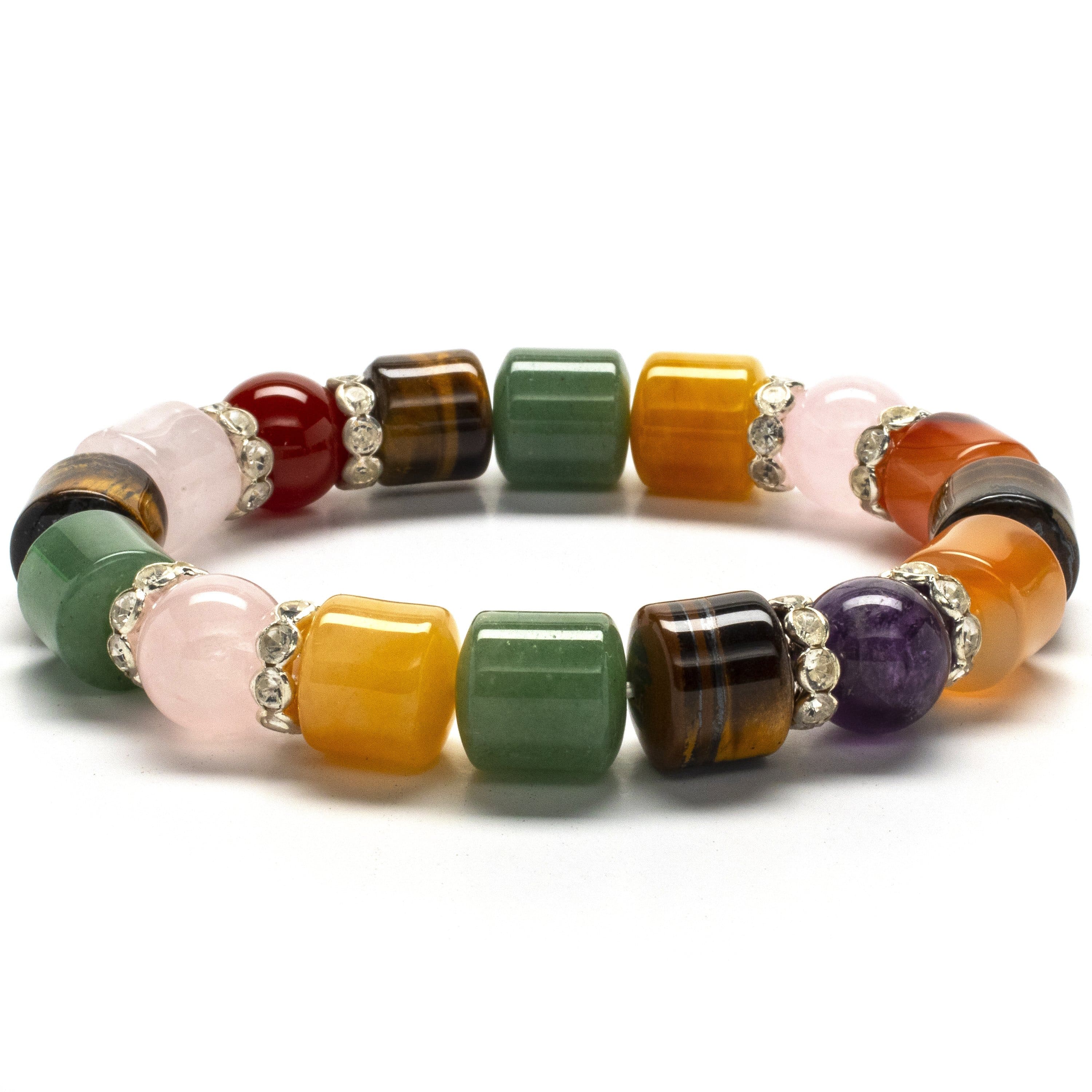 Kalifano Gemstone Bracelets Multi-Gemstone with Crystal Accents Gemstone Elastic Bracelet WHITE-BGP-025