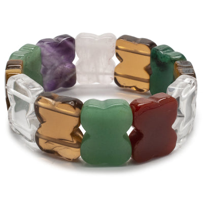 Kalifano Gemstone Bracelets Multi-Natural Gemstone Stretch Bracelet GOLD-BGP-018