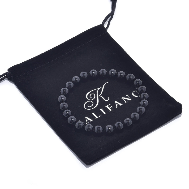 Kalifano Gemstone Bracelets Natural Obsidian 8 mm Beaded Gemstone Bracelet