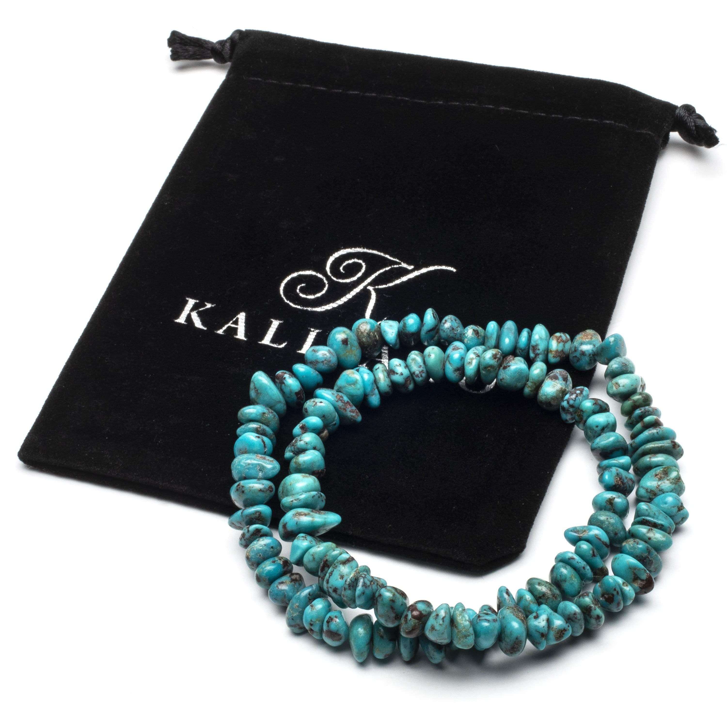 Kalifano Gemstone Bracelets Natural Turquoise Chips Double Wrap Elastic Gemstone Bracelet WHITE-BGI2-016