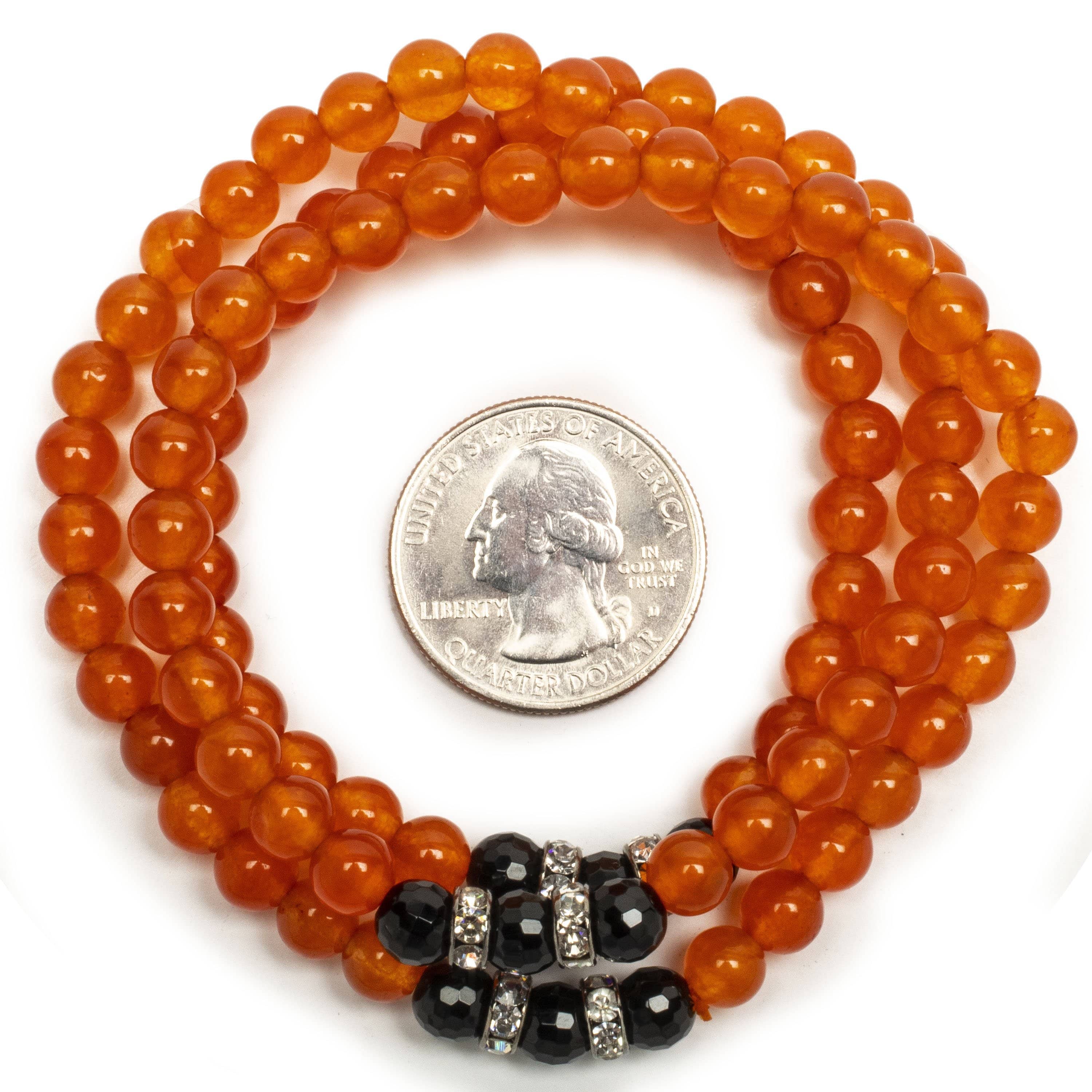 KALIFANO | Orange Agate Beads with Black Agate Gemstone Bracelet
