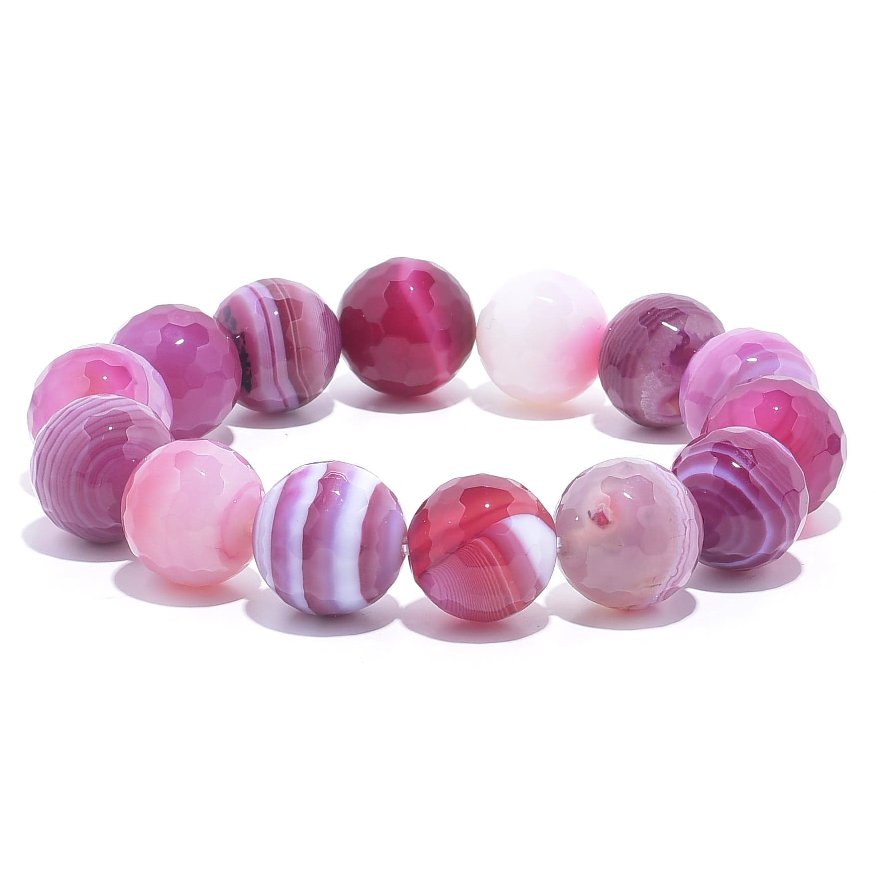 Kalifano Gemstone Bracelets Pink Agate Faceted Natural Gemstone Bead Elastic Bracelet PLAT-BGP-034