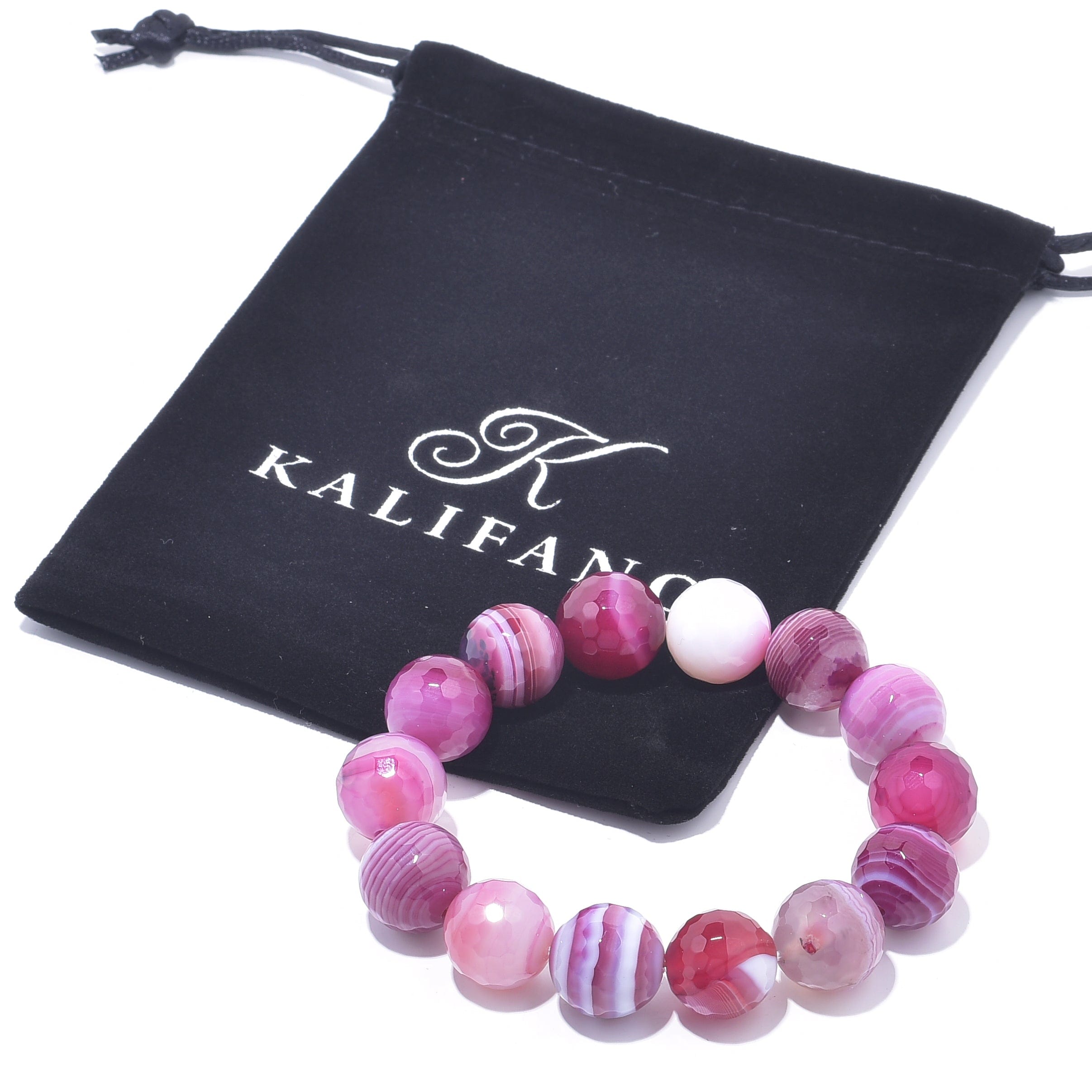 Kalifano Gemstone Bracelets Pink Agate Faceted Natural Gemstone Bead Elastic Bracelet PLAT-BGP-034