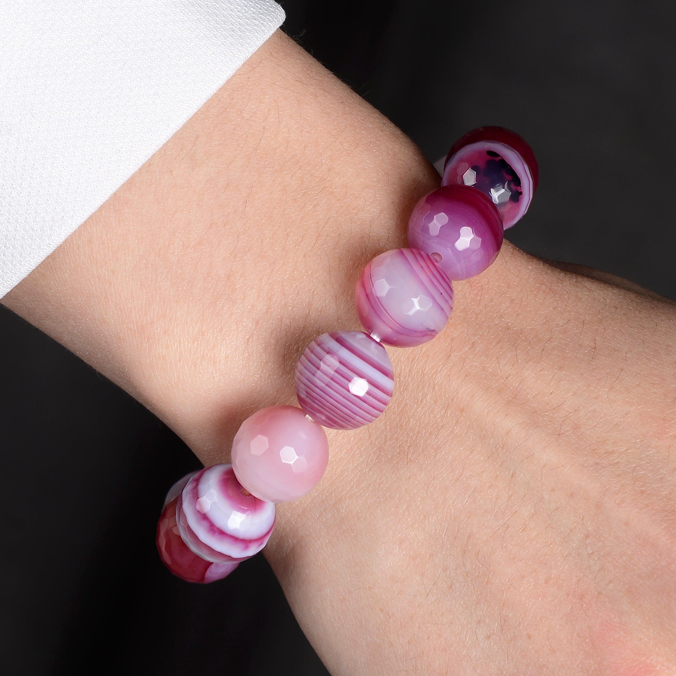 KALIFANO Purple Agate Faceted Natural Gemstone Bead Elastic Bracelet