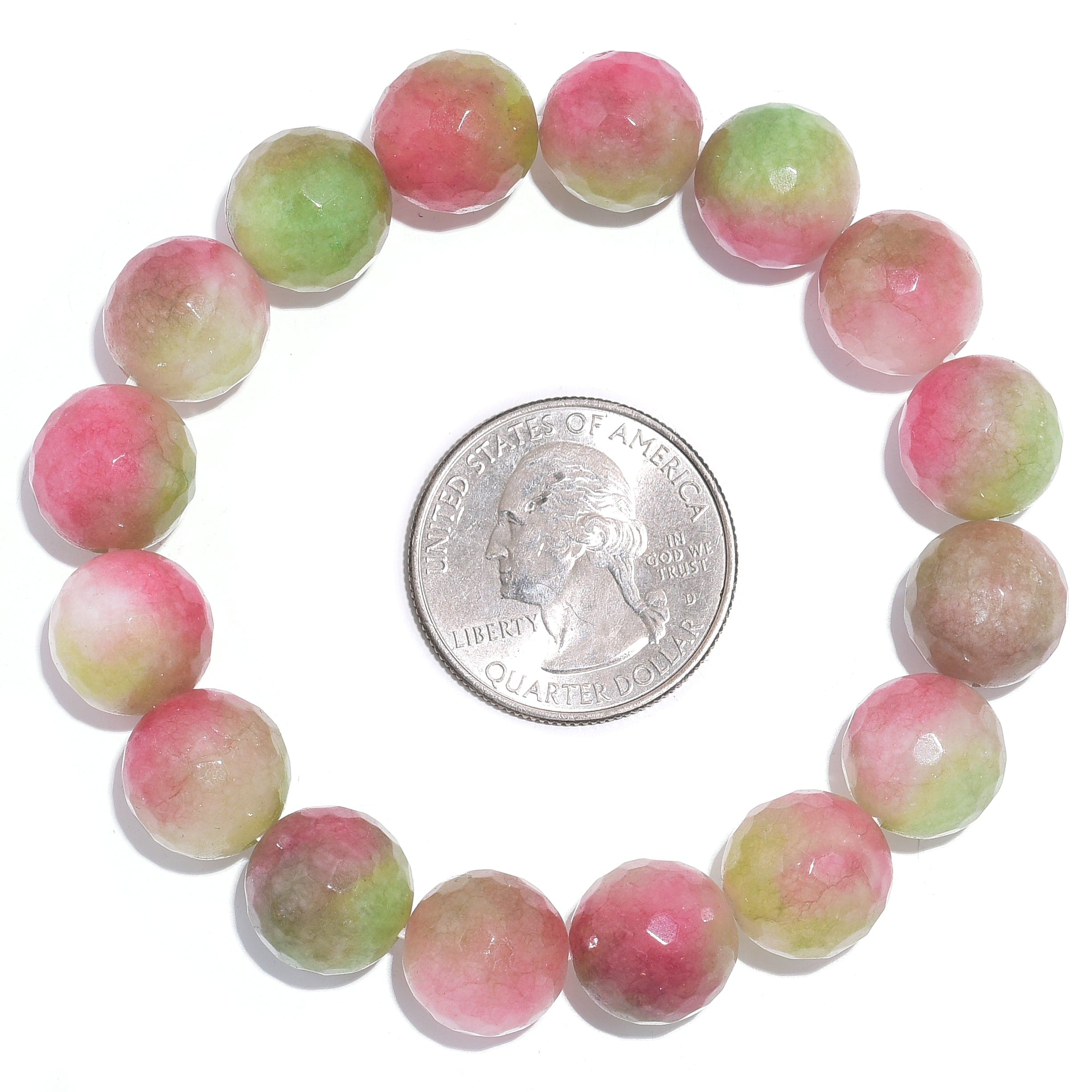 Kalifano Gemstone Bracelets Pink & Green Agate Faceted Natural Gemstone Bead Elastic Bracelet PLAT-BGP-031