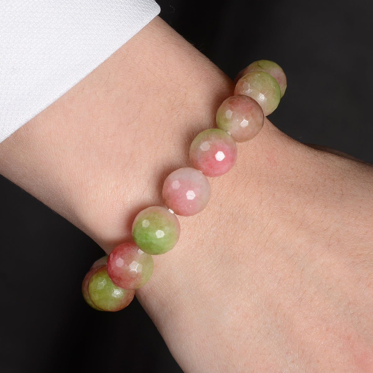 KALIFANO | Agate Faceted Natural 12mm Gemstone Bead Elastic Bracelet