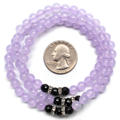 Kalifano Gemstone Bracelets Purple Agate 6mm Beads with Black Agate and Crystal Accent Beads Triple Wrap Elastic Gemstone Bracelet WHITE-BGI3-027