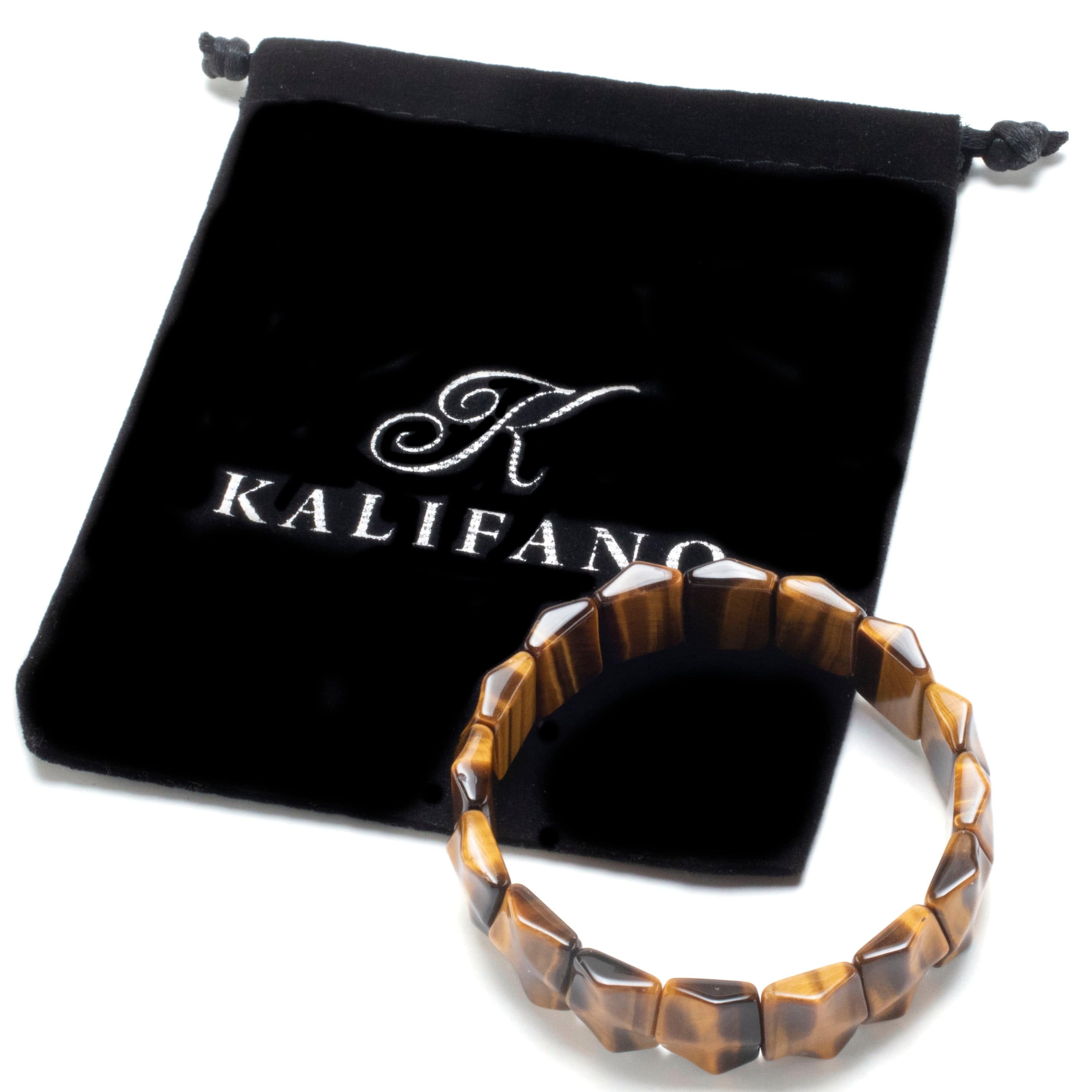 Kalifano Gemstone Bracelets Recangular Tiger Eye Gemstone Elastic Bracelet WHITE-BGP-053