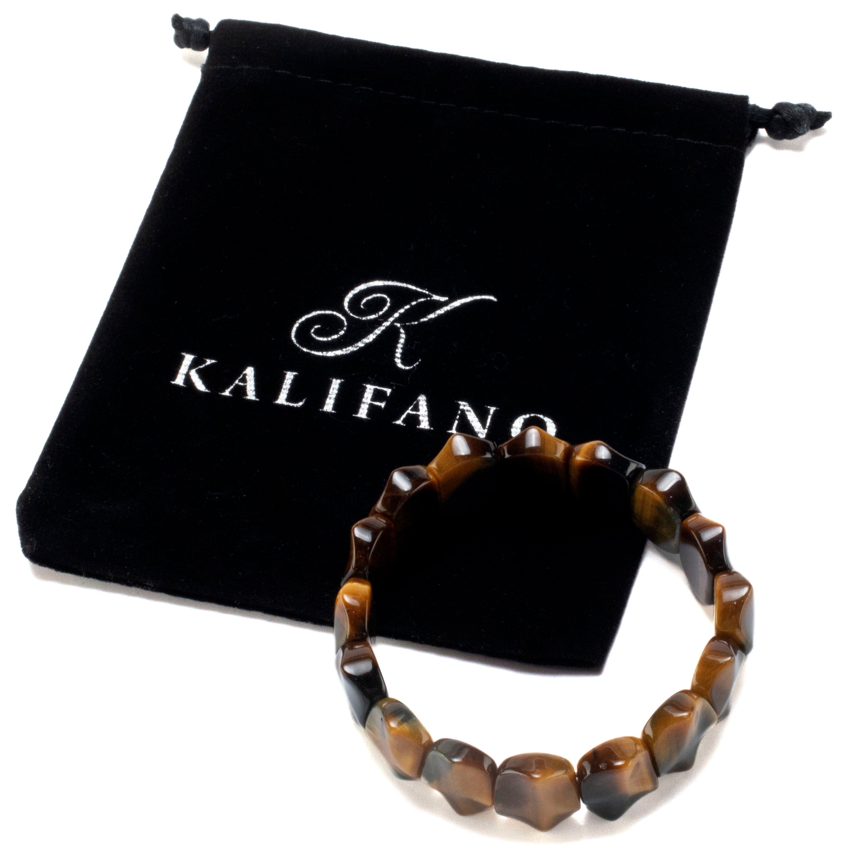 Kalifano Gemstone Bracelets Red, Blue, and Yellow Tiger Eye 8mm Oval Bead Gemstone Elastic Bracelet WHITE-BGP-054