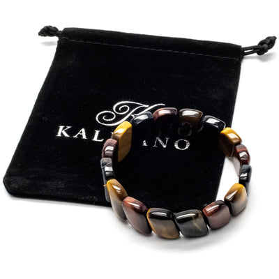 Kalifano Gemstone Bracelets Red, Blue, and Yellow Tiger Eye Diagonal Gemstone Elastic Bracelet WHITE-BGP-039