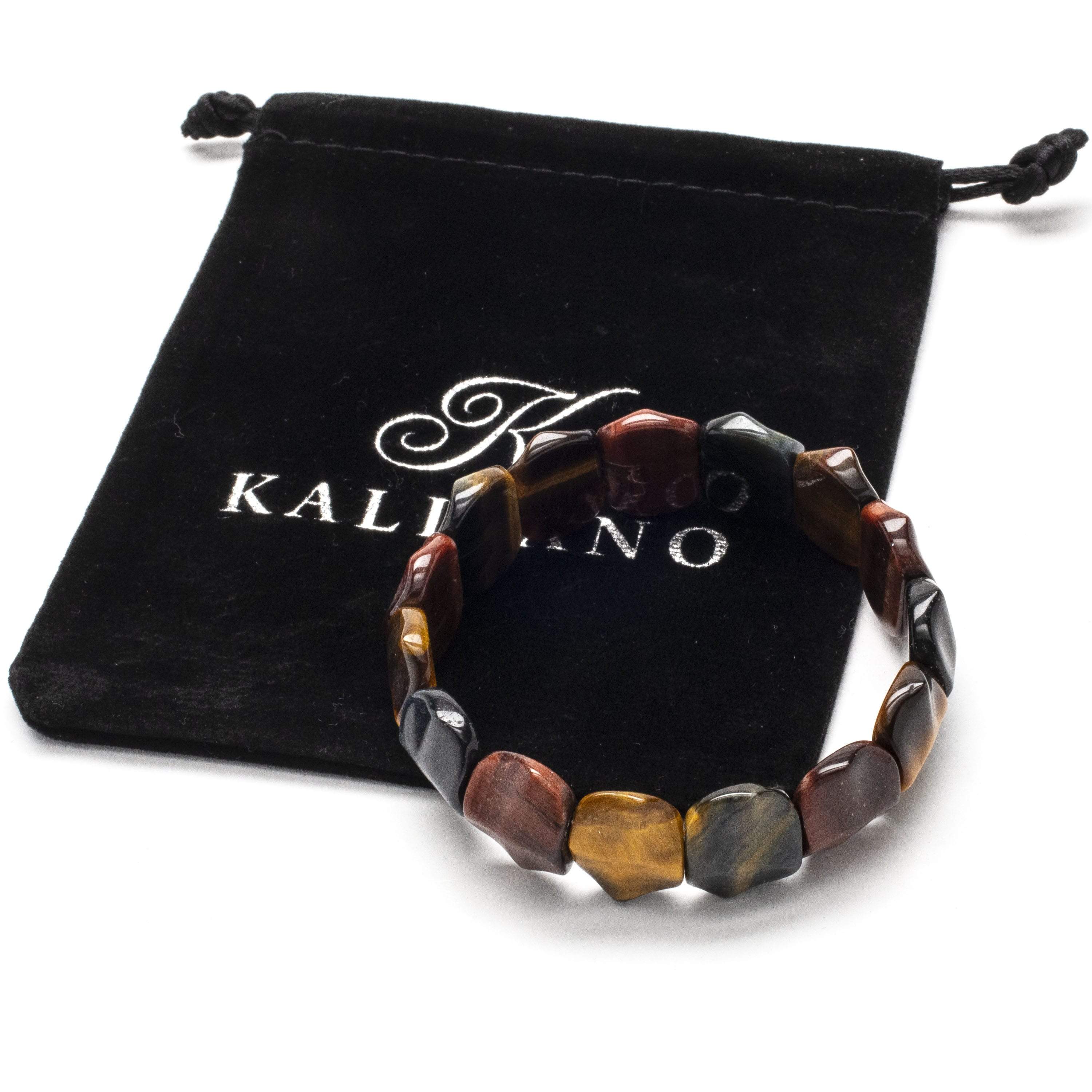 Kalifano Gemstone Bracelets Red, Blue, and Yellow Tiger Eye Gemstone Elastic Bracelet WHITE-BGP-045