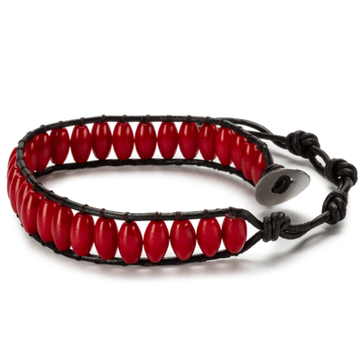 Kalifano Gemstone Bracelets Red Coral Leather Rope Wrap Bracelet RED-BGP-022