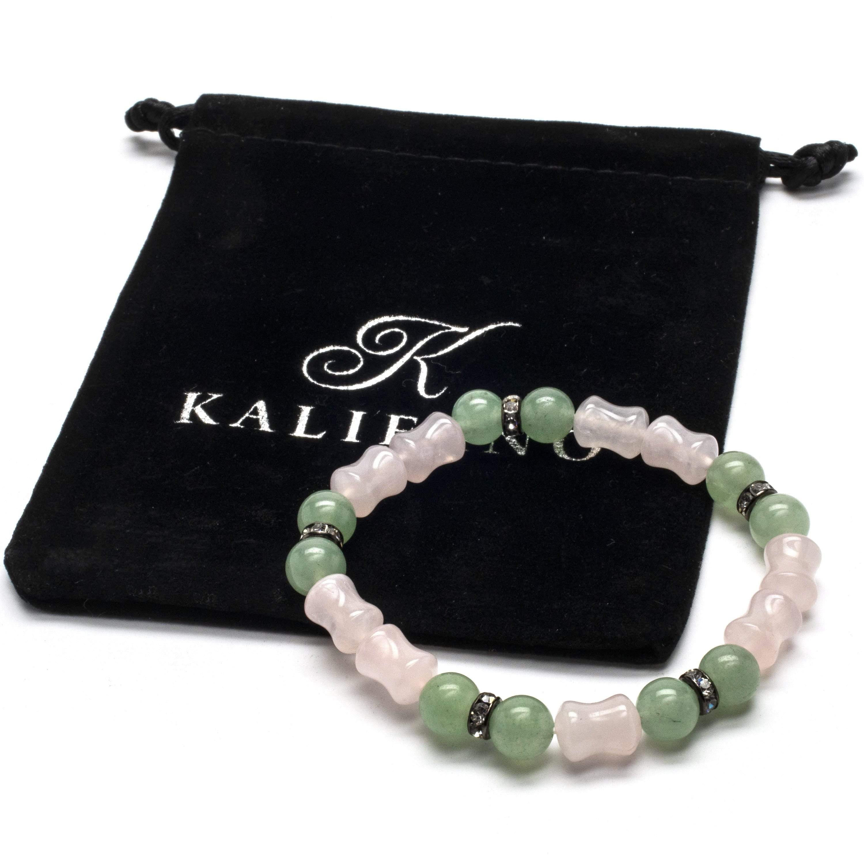 Kalifano Gemstone Bracelets Rose Quartz and Aventurine Gemstone Bead Elastic Braceletwith Crystal Accent Beads WHITE-BGP-009
