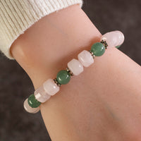 Rose Quartz and Aventurine Gemstone Elastic Bracelet with Crystal Accent Beads Main Image