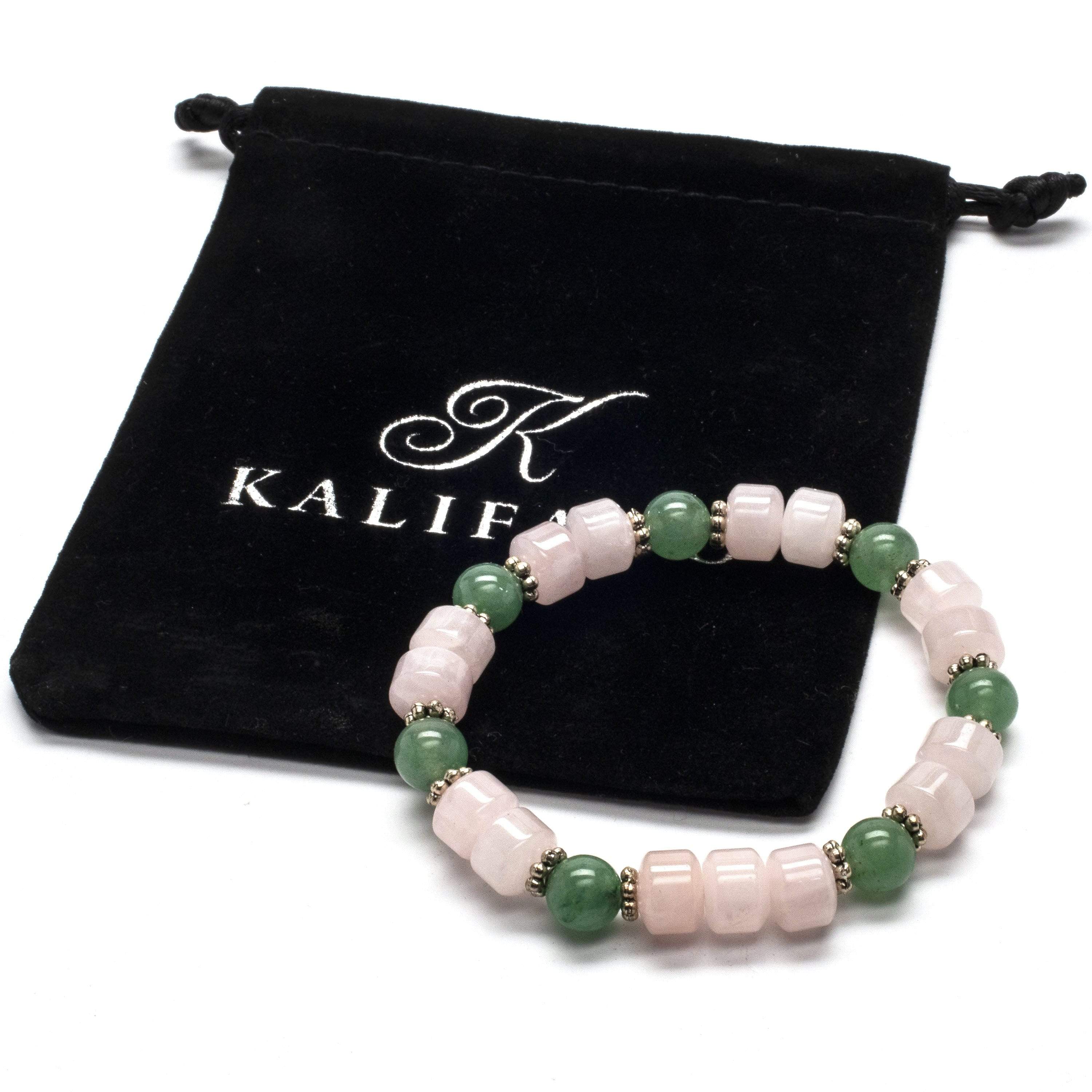 Kalifano Gemstone Bracelets Rose Quartz and Aventurine Gemstone Elastic Braceletwith Crystal Accent Beads WHITE-BGP-010