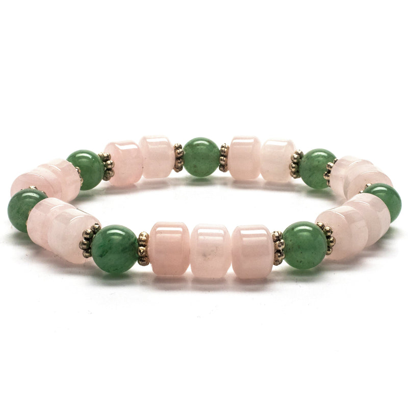 Kalifano Gemstone Bracelets Rose Quartz and Aventurine Gemstone Elastic Braceletwith Crystal Accent Beads WHITE-BGP-010