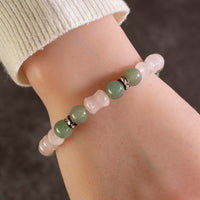 Round Aventurine and Hourglass Rose Quartz Gemstone Elastic Bracelet with Crystal Accent Beads Main Image