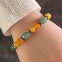 Round Butter Jade and Oval Aventurine Gemstone Bead Elastic Braceletwith Crytal Accent Beads Main Image