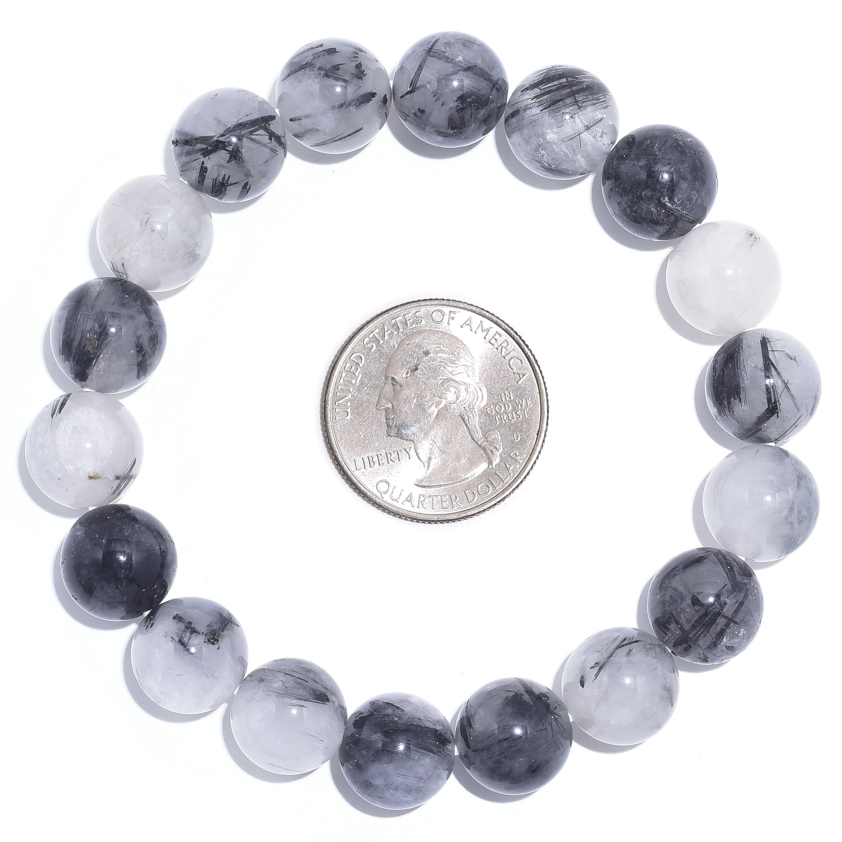 Kalifano Gemstone Bracelets Rutilated quartz 12mm Natural Gemstone Elastic Bracelet OLIVE-BGP-007