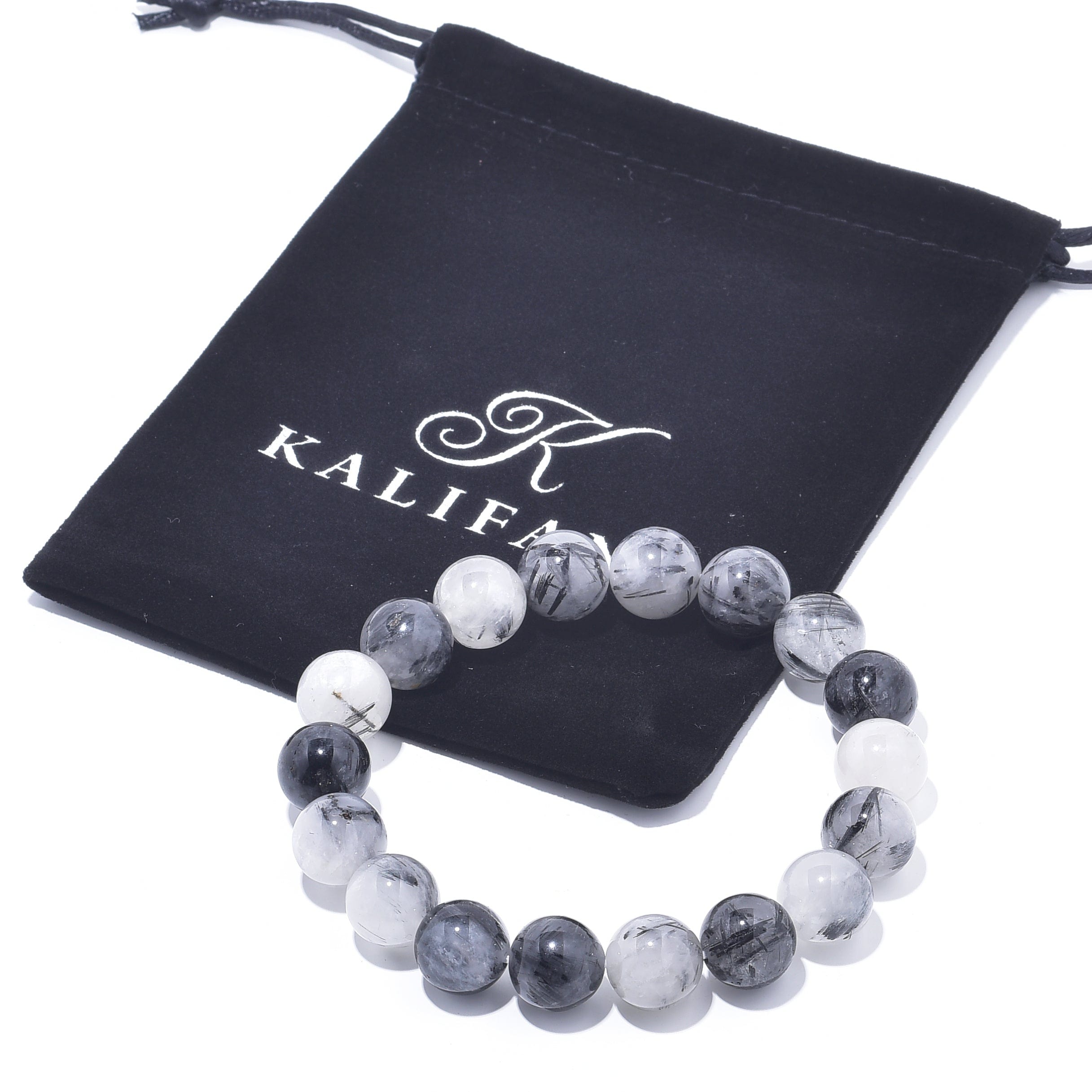 Kalifano Gemstone Bracelets Rutilated quartz 12mm Natural Gemstone Elastic Bracelet OLIVE-BGP-007