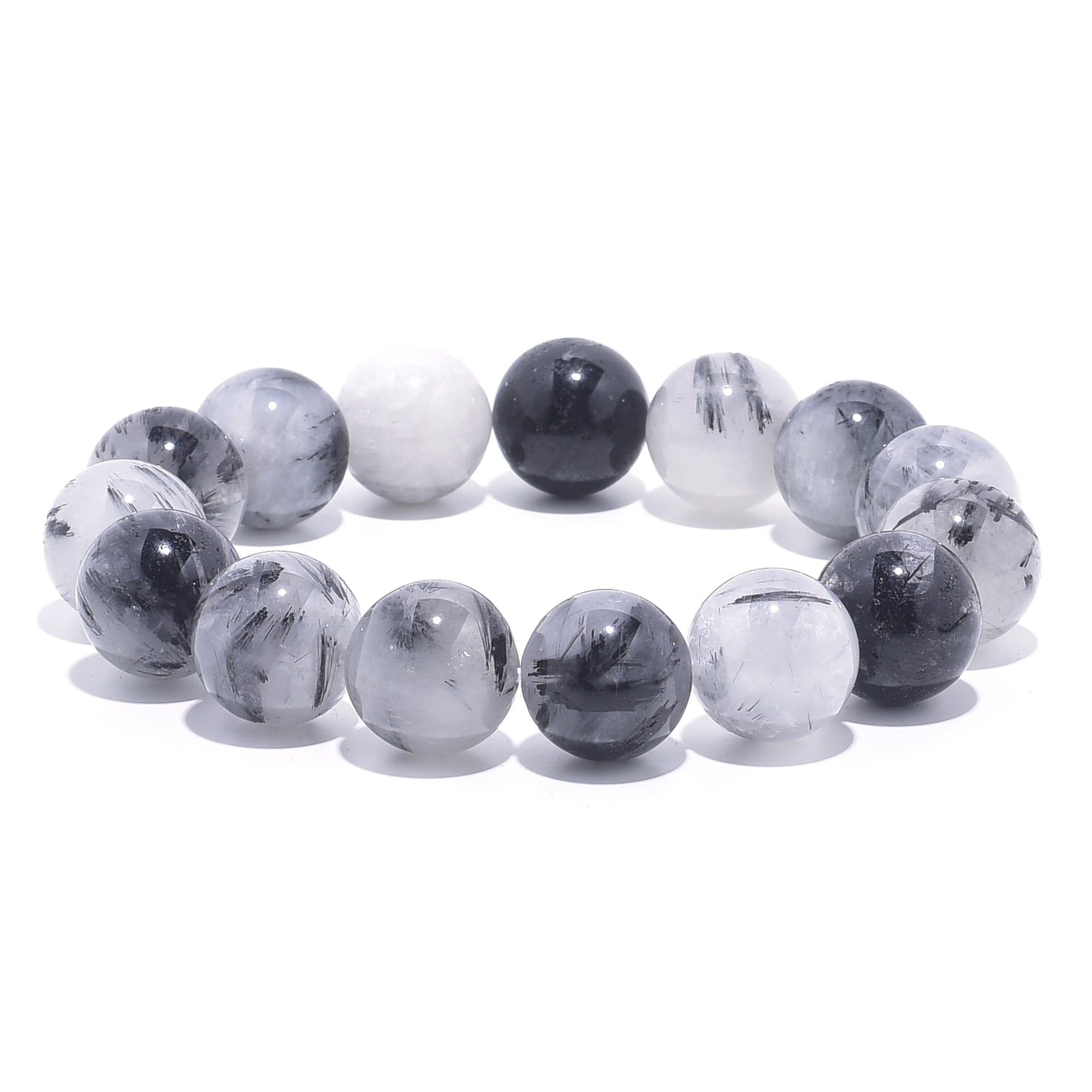 Kalifano Gemstone Bracelets Rutilated quartz 14mm Mens Natural Gemstone Elastic Bracelet OLIVE-BGP-004