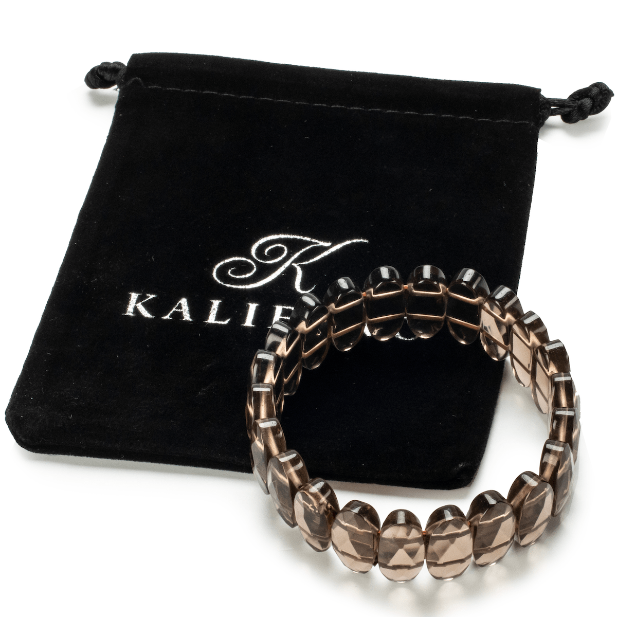 Kalifano Gemstone Bracelets Smokey Quartz Faceted Elastic Gemstone Bracelet RED-BGP-005