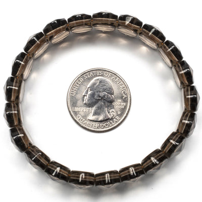 Kalifano Gemstone Bracelets Smokey Quartz Faceted Elastic Gemstone Bracelet WHITE-BGP-027