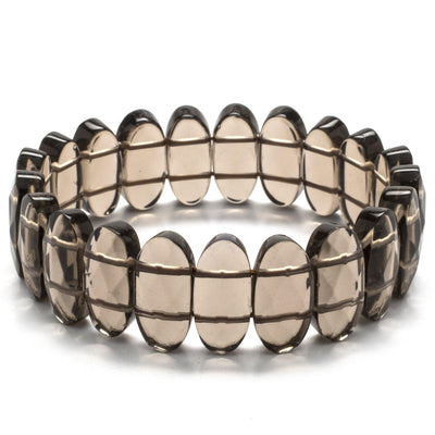 Kalifano Gemstone Bracelets Smokey Quartz Faceted Elastic Gemstone Bracelet WHITE-BGP-027