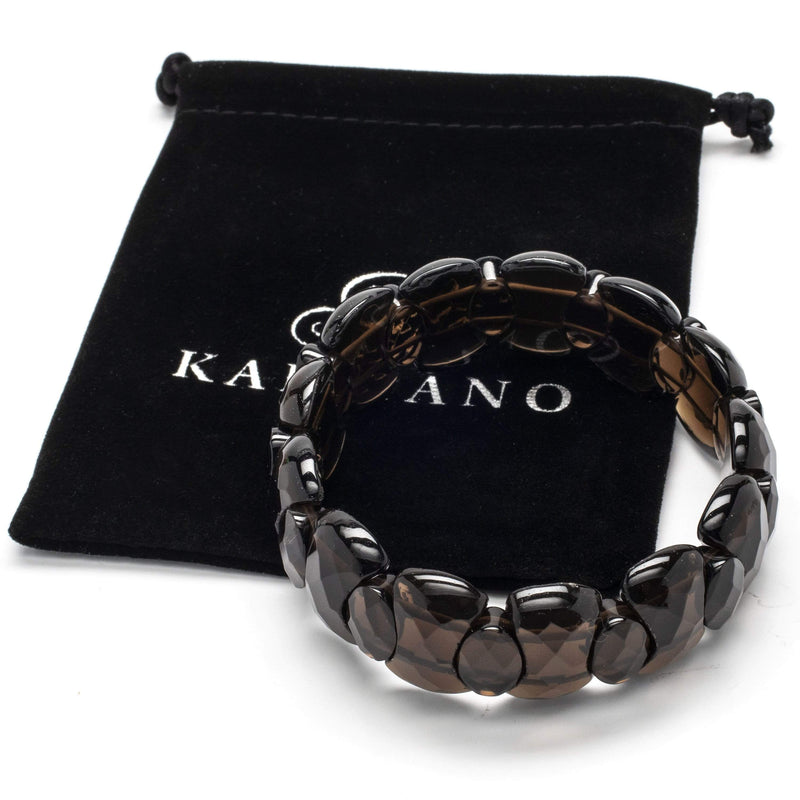 Kalifano Gemstone Bracelets Smokey Quartz Faceted Natural Gemstone Elastic Bracelet GOLD-BGP-050