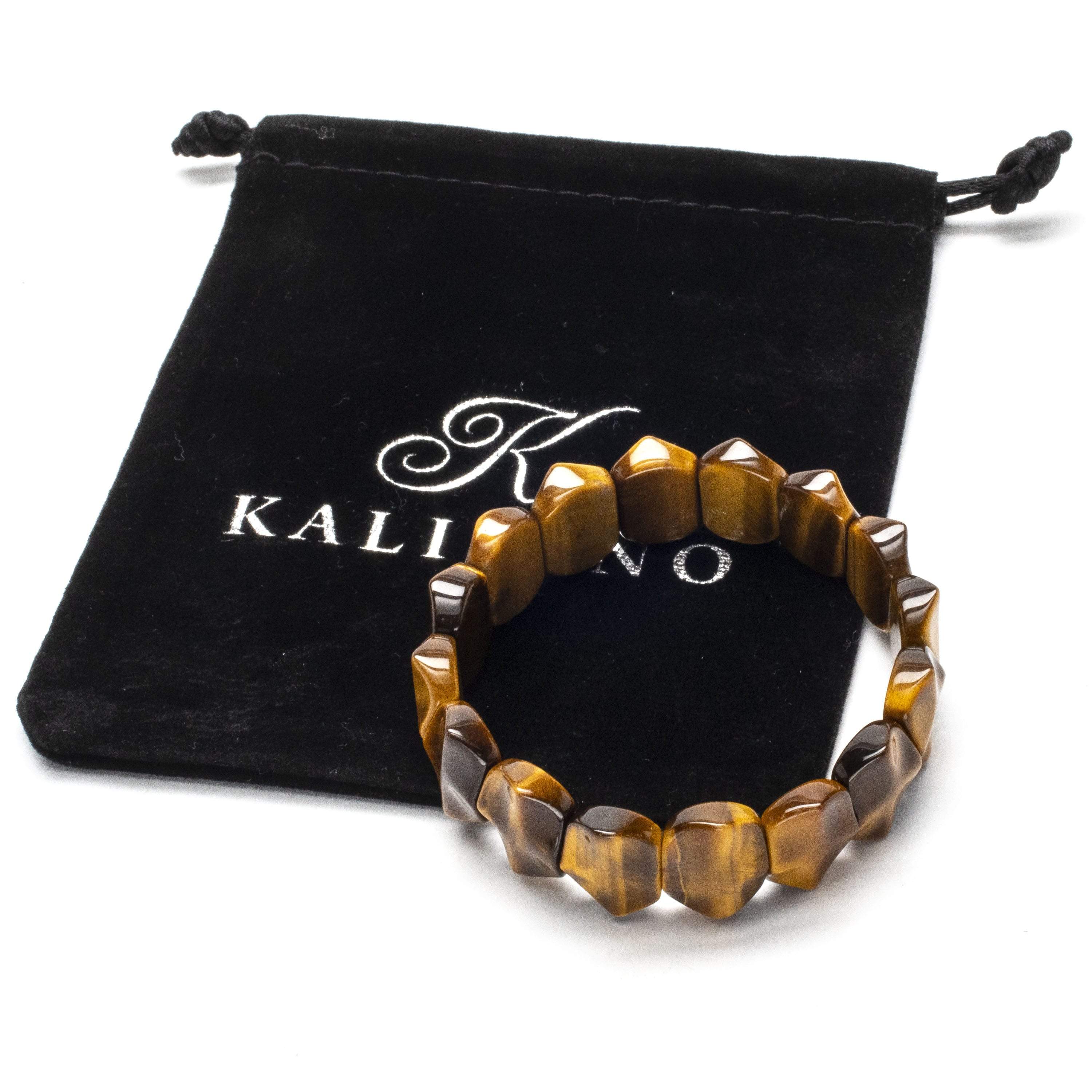 Kalifano Gemstone Bracelets Tiger Eye Gemstone Elastic Bracelet WHITE-BGP-042