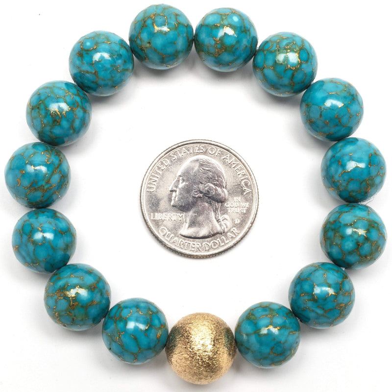 Kalifano Gemstone Bracelets Turquoise 13mm Gemston Bead Braceletwith Gold Accent Bead RED-BGP-047