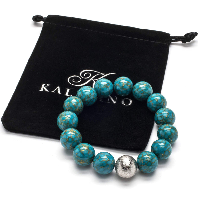 Kalifano Gemstone Bracelets Turquoise 14mm Gemstone Bead Braceletwith Silver Accent Bead RED-BGP-048