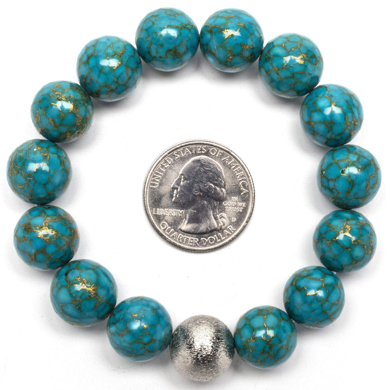 Kalifano Gemstone Bracelets Turquoise 14mm Gemstone Bead Braceletwith Silver Accent Bead RED-BGP-048