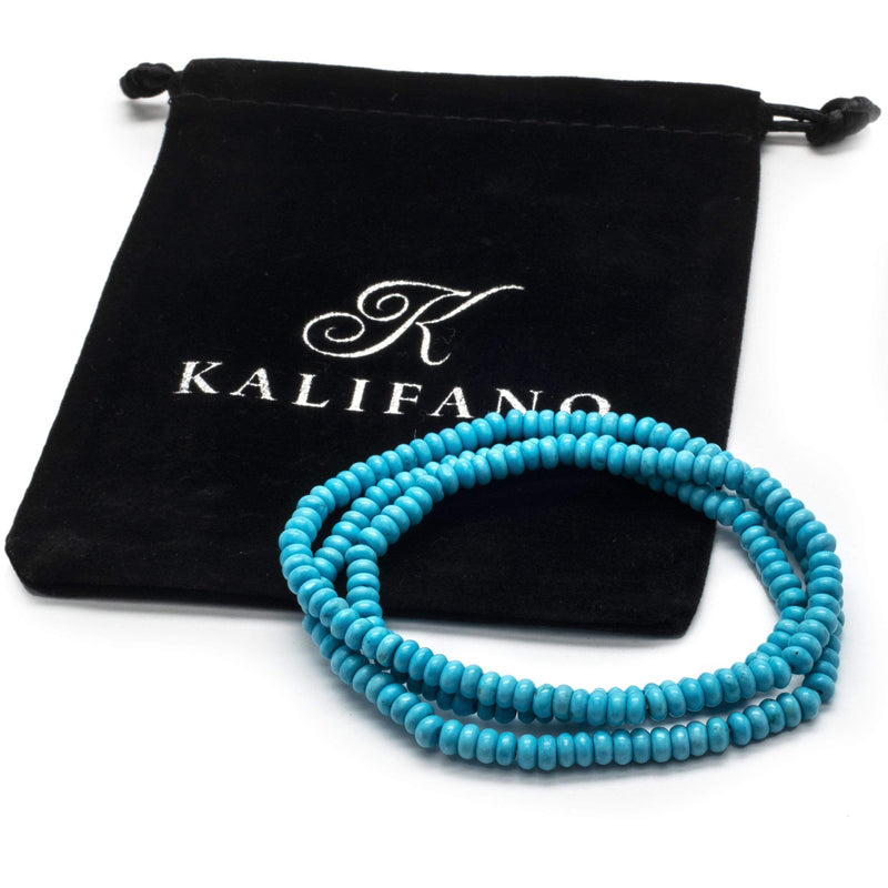 Kalifano Gemstone Bracelets Turquoise Disc Gemstone Triple Wrap Elastic Bracelet WHITE-BGI3-005
